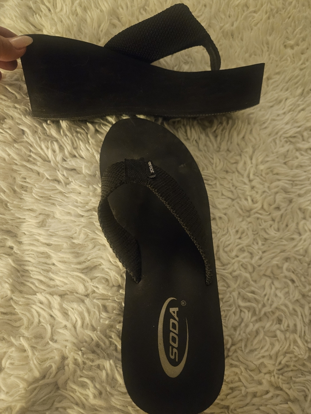 Soda Black Wedge Flip Flop Sandals
